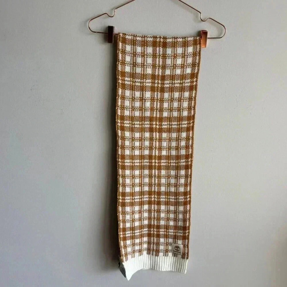 Timberland Unisex Buffalo Plaid Scarf Tan White Size 10"x33" - Picture 8 of 8